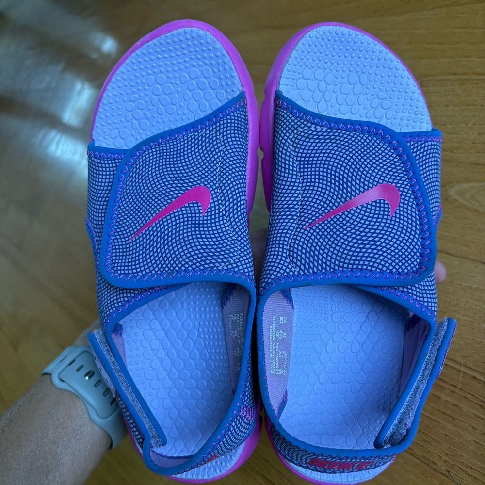 Nike Sunray Adjust 4 Sandals Shoes Hydrangeas Comet Blue Pink Youth Girls Size 3 - Picture 6 of 13